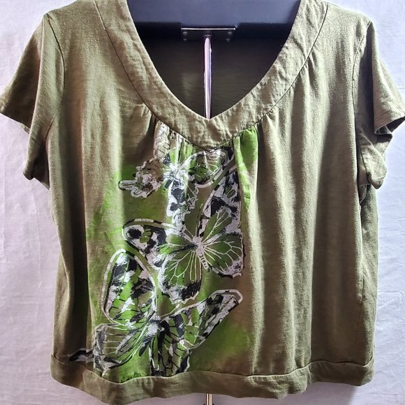 APPROPRIATE BEHAVIOR Army Green w Silver & Black Butterflys 4X (26/28W) - Picture 2 of 9